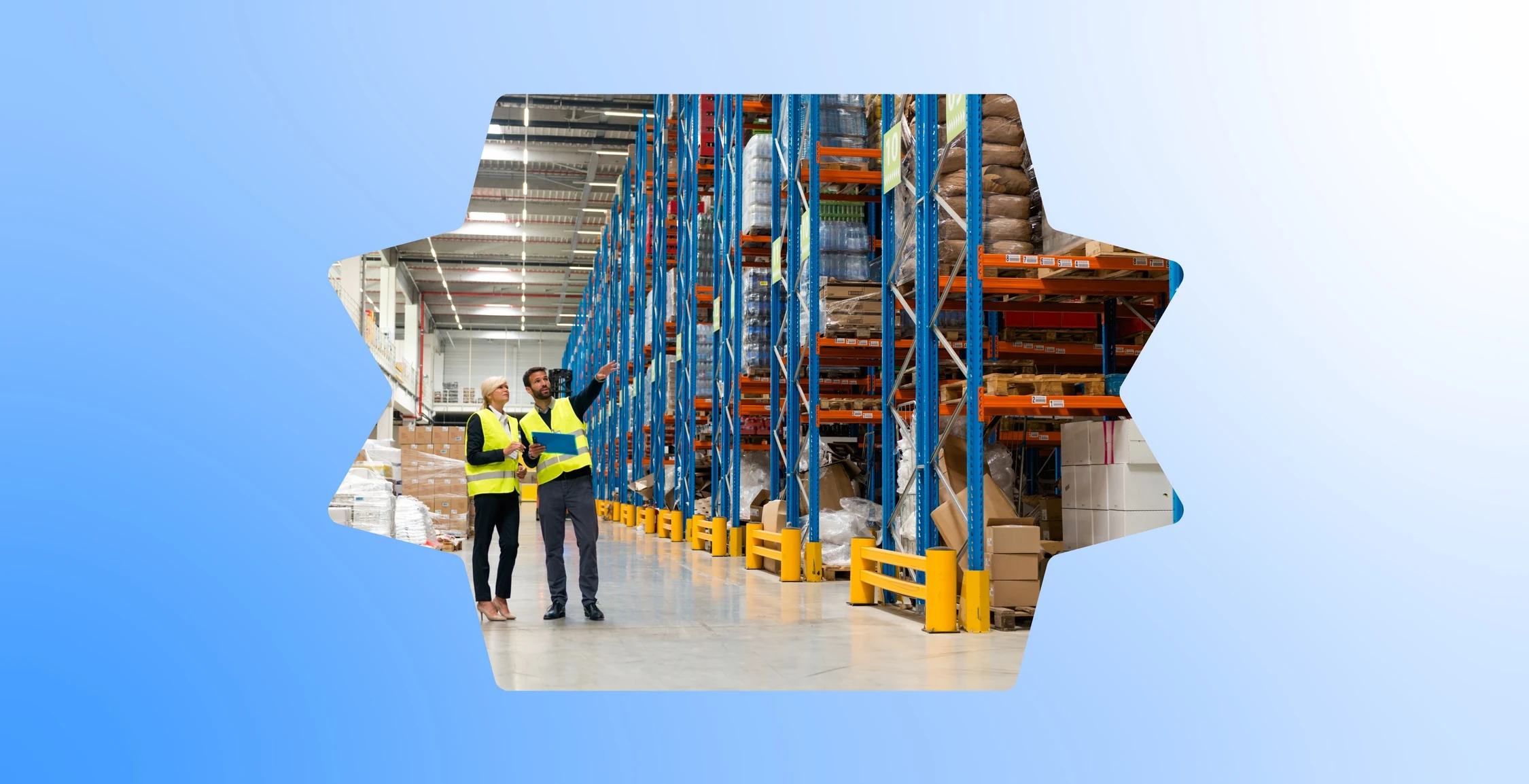 Warehouse team reviewing stock in a warehouse for WMS and shipping software comparison