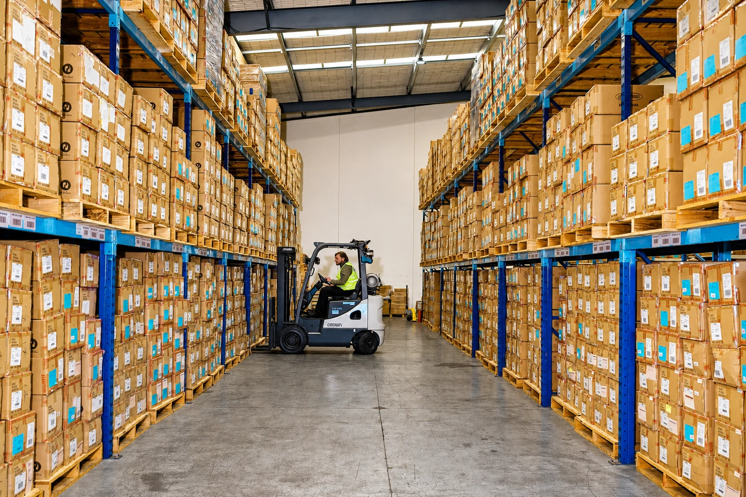 Lorna Jane warehouse aisle and forklift Lorna Jane warehouse aisle and forklift
